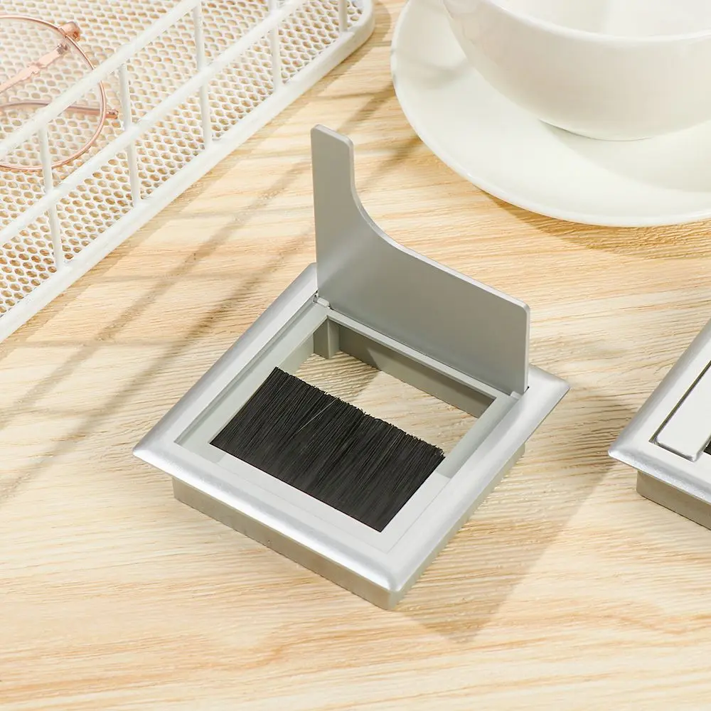 Plastic Grommet Hole Cover Outlet Port with Black Rectangle Wire Cable Holder Brush Computer desktop decoration box