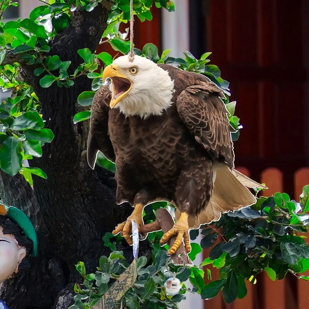 Fake Bird Repellent Waterproof Bird Repel Scare Devices Decoration Wind Chime Owl Scarecrow Bird Repeller with Bells Hanging