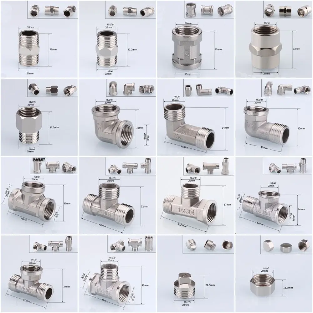 Stainless steel 1/2" 3/4" BSP Female Male Thread Tee Type Reducing Elbow Butt joint adapter Adapter Coupler Plumbing fittings