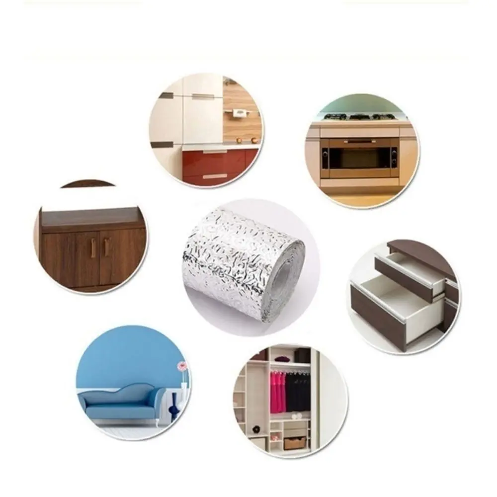 Anti Fouling High Temperature Aluminum Foil Wallpaper Cabinet Contact Papers Kitchen Oil-proof Self Adhesive Stickers