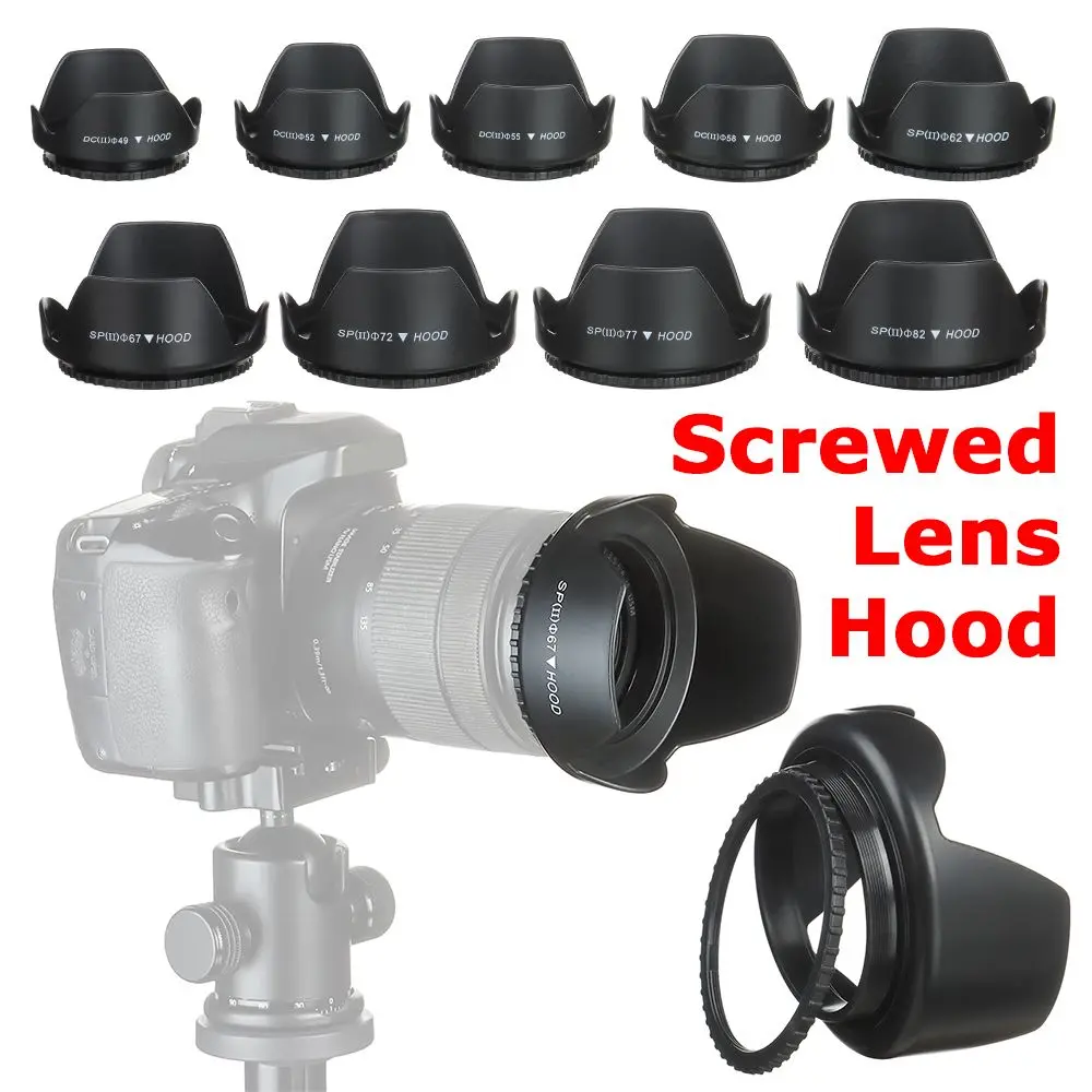 Screwed Sunshade Lens Hood For Nikon Canon Sony Fuji Olympus DSLR Camera  49mm 52mm 55mm 58mm 62mm 67mm 72mm 77mm 82mm