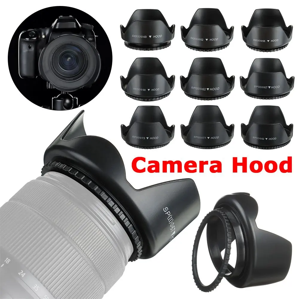 Screwed Sunshade Lens Hood For Nikon Canon Sony Fuji Olympus DSLR Camera  49mm 52mm 55mm 58mm 62mm 67mm 72mm 77mm 82mm