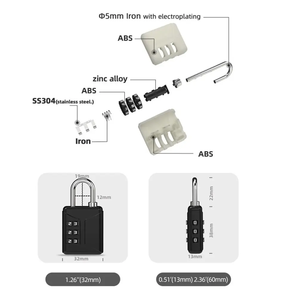 Student Dormitory Cabinet Password Lock Mini Password Padlock Trolley Case Password Lock Backpack Zipper Lock