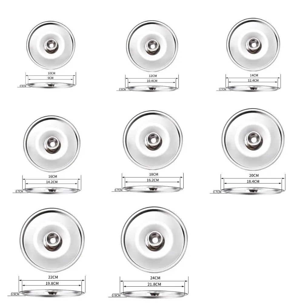 10-24cm Universal Kitchen Food Lid Round Pot Lid Thicken Stainless Steel Saucepan Cover Replacement Kitchen Supplies