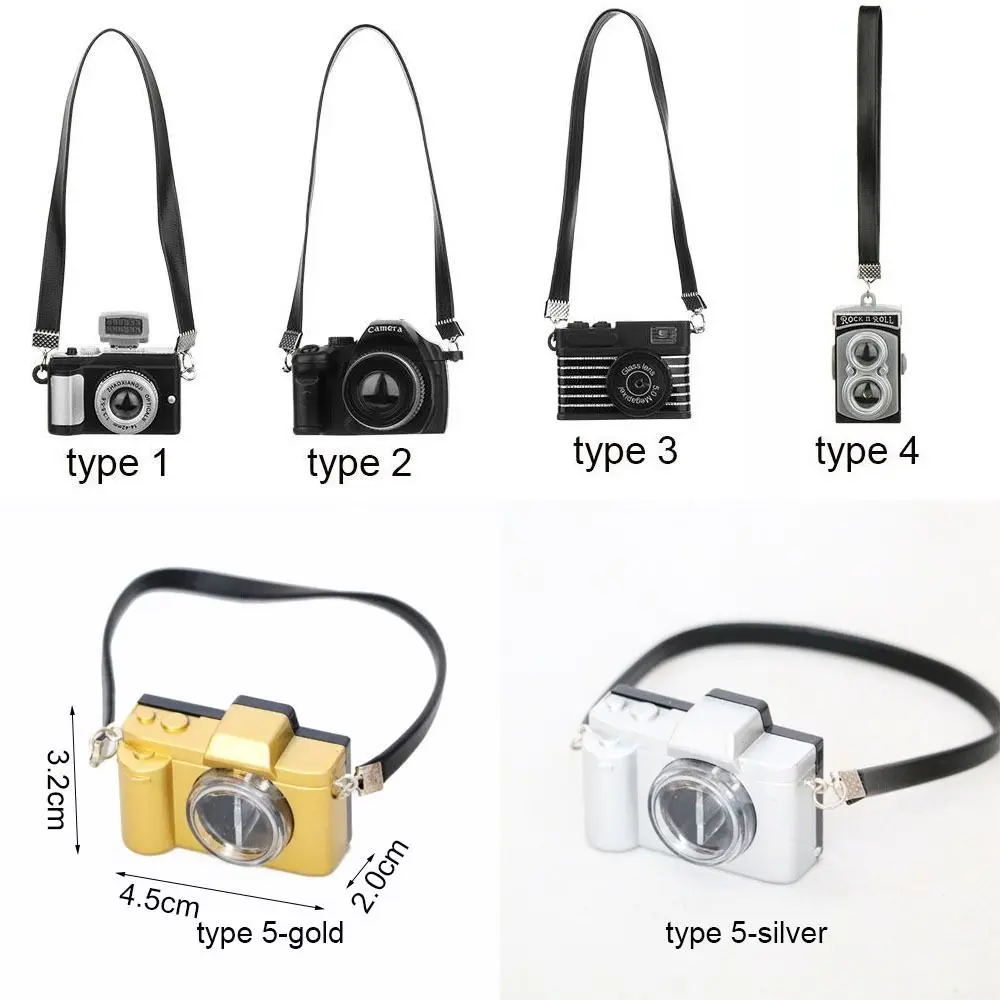 Dollhouse Camera Dollhouse Multicolor Dolls Camera Plastic Shutter and Flash Miniature Camera with Belt Toys