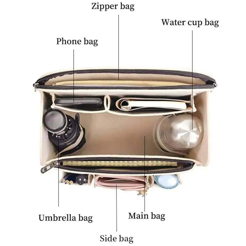 Felt Backpack Inner Bag Liner Bag Multi-Pocket Insert Bag Organizer for Longchamp Backpack Storage Bag