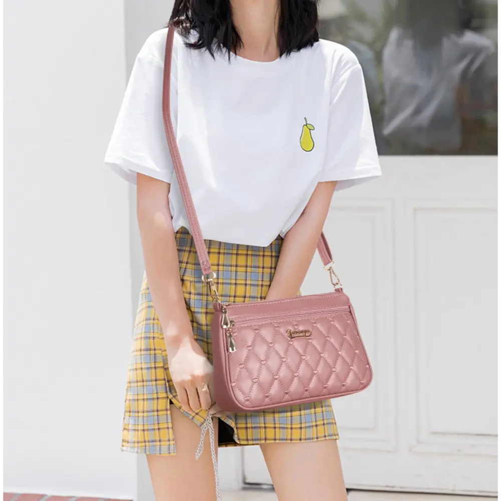 PU Leather Zipper New Fashion Shoulder Bag Crossbody Bags for Women Large Capacity Embroidery Thread Small Purse and Handbags