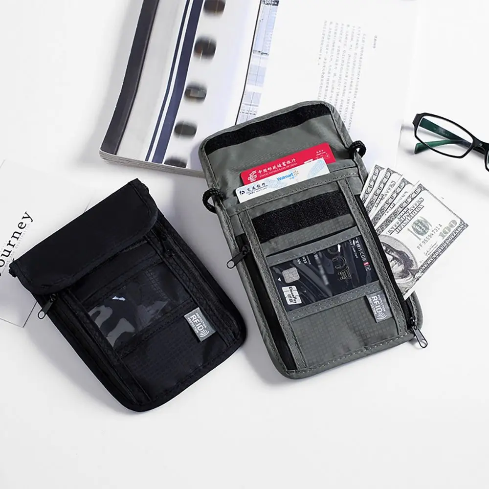 Travel document Card passport Bag Waterproof RFID Nylon storage bag Neck Wallet Money Document Card Passport Pouch