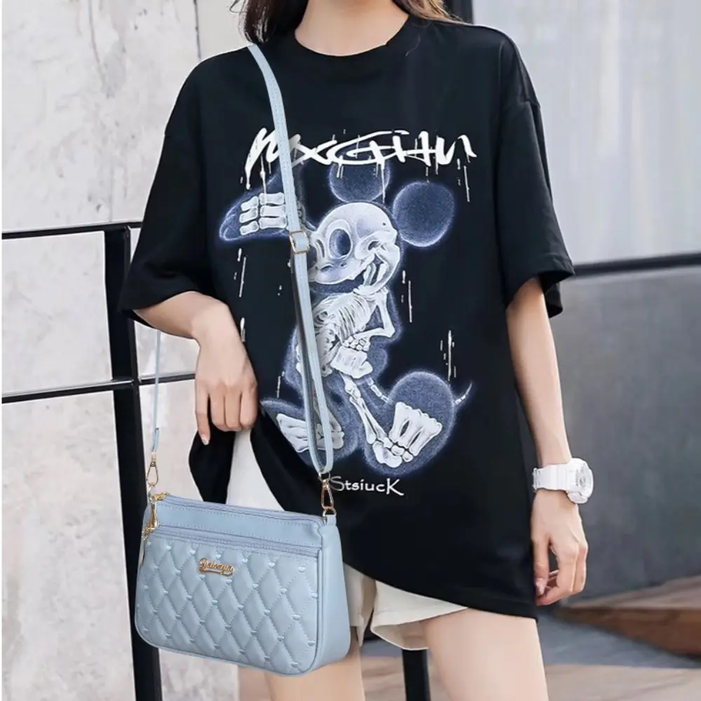 PU Leather Zipper New Fashion Shoulder Bag Crossbody Bags for Women Large Capacity Embroidery Thread Small Purse and Handbags