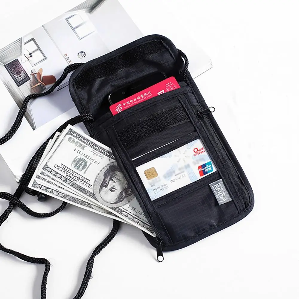 Travel document Card passport Bag Waterproof RFID Nylon storage bag Neck Wallet Money Document Card Passport Pouch