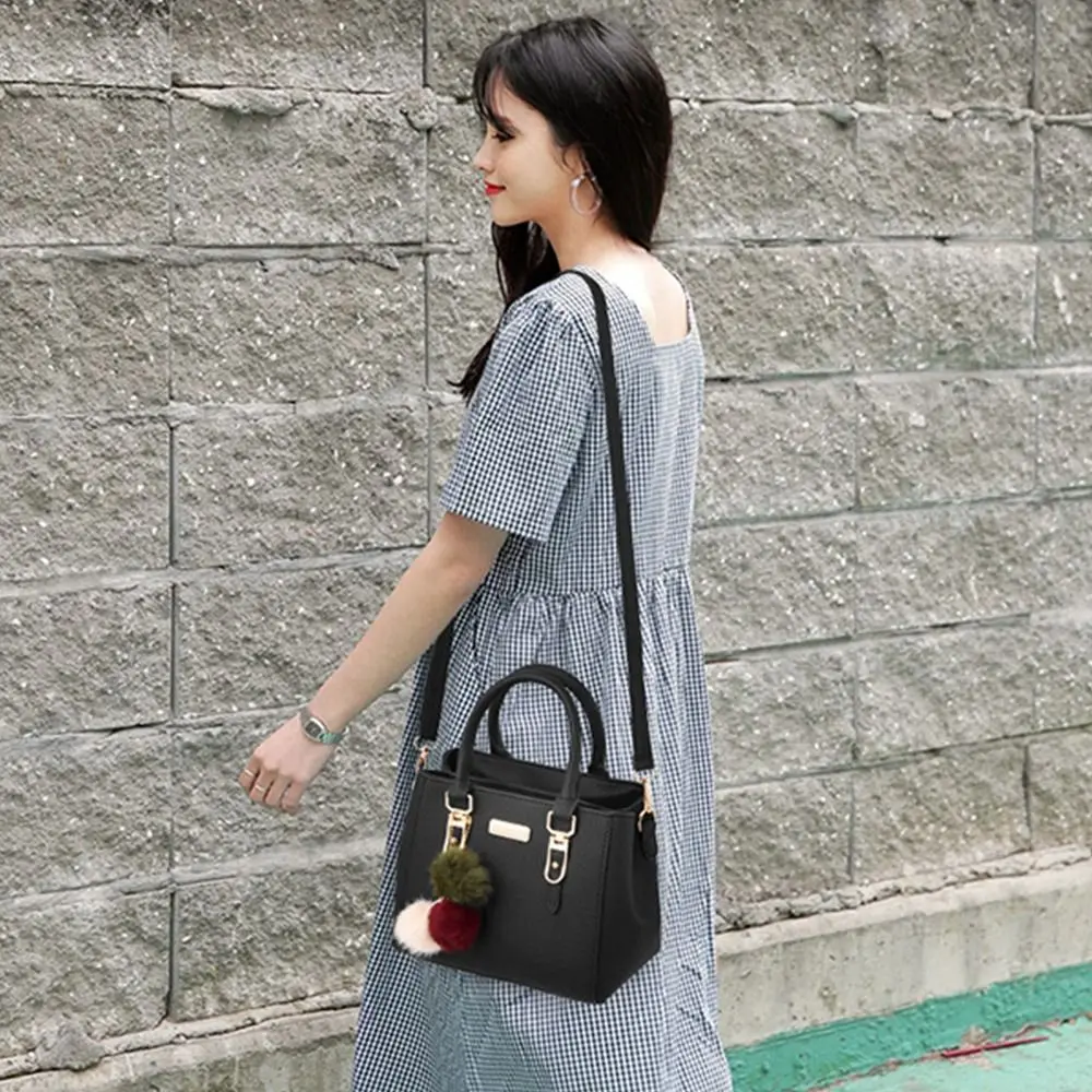 Fashion Women Crossbody Leather Tote Bag Handbag Shoulder Purse With Hairball Pendant Luxury Messenger Bag