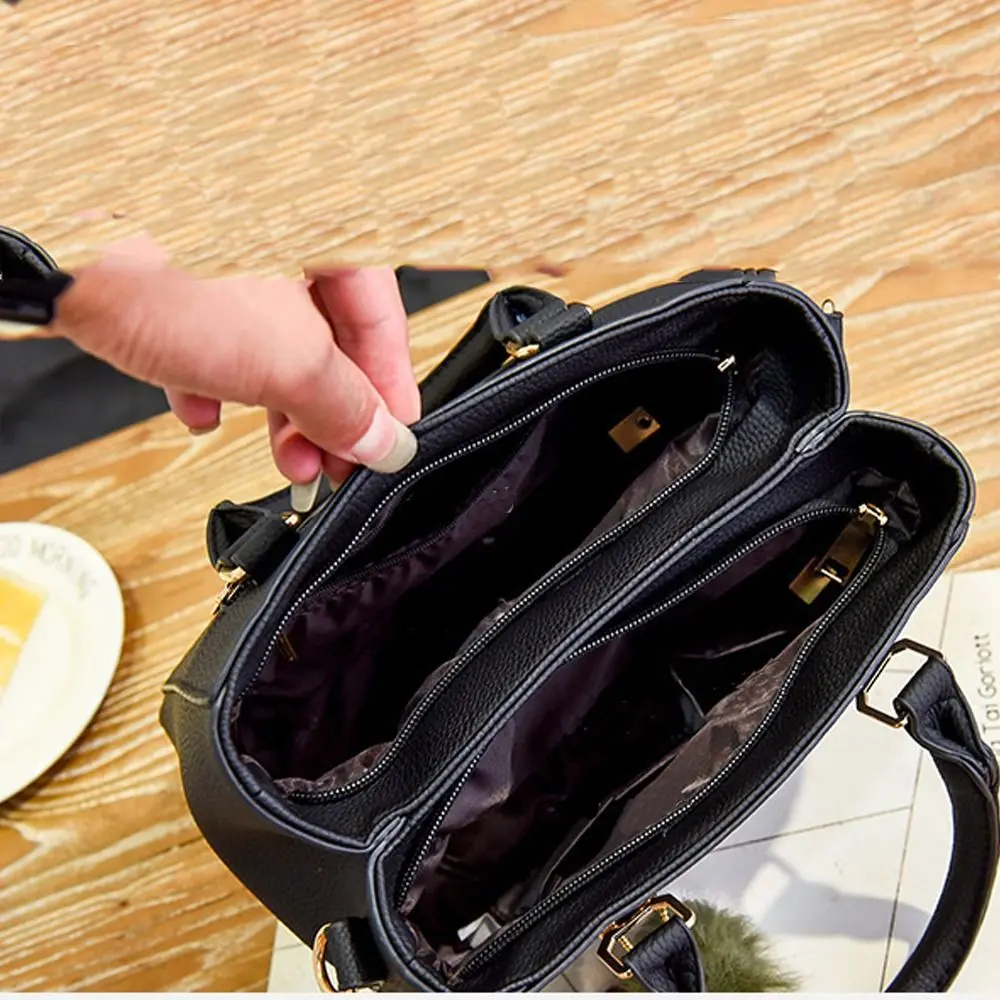 Fashion Women Crossbody Leather Tote Bag Handbag Shoulder Purse With Hairball Pendant Luxury Messenger Bag