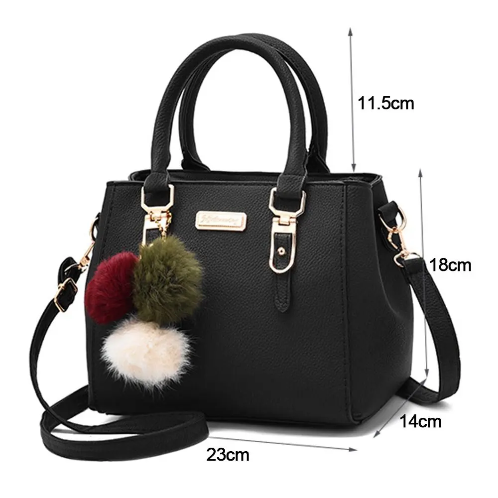 Fashion Women Crossbody Leather Tote Bag Handbag Shoulder Purse With Hairball Pendant Luxury Messenger Bag