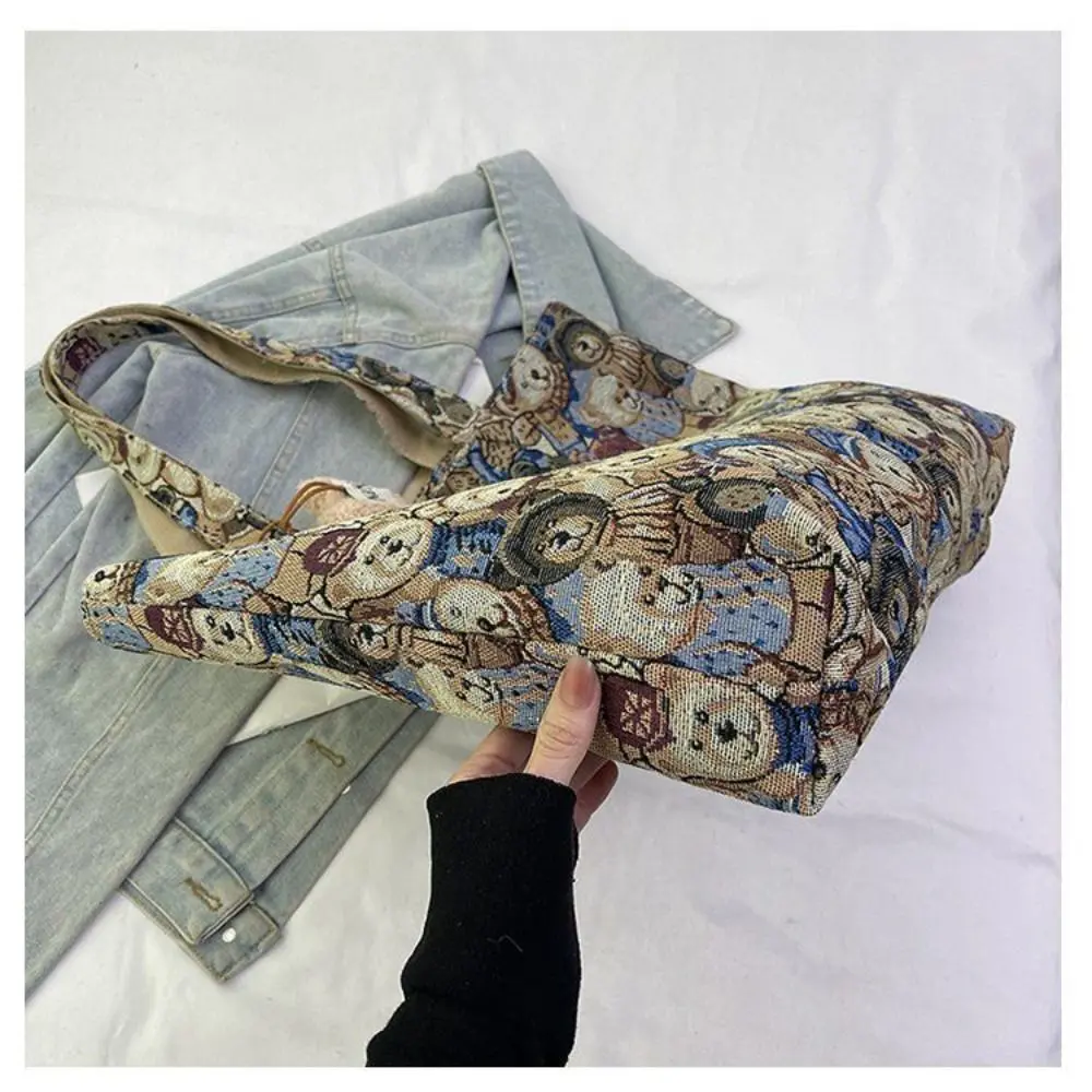 Fashion Portable Handbag Casual Large Capacity Tote Bag Cartoon Bear Pattern Shoulder Bag