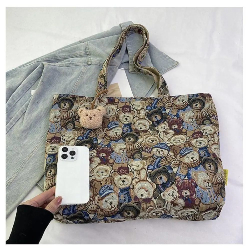 Fashion Portable Handbag Casual Large Capacity Tote Bag Cartoon Bear Pattern Shoulder Bag