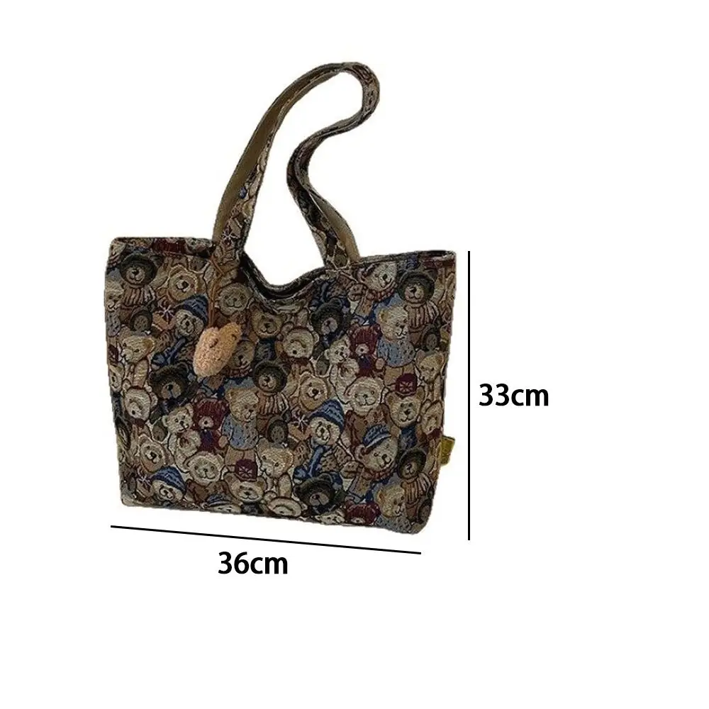 Fashion Portable Handbag Casual Large Capacity Tote Bag Cartoon Bear Pattern Shoulder Bag