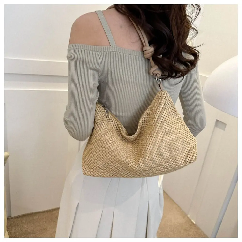 Girls Rattan Handmade Braid Bag Women Summer Straw Bag Shoulder Bag Woven Beach Handbag for Ladies Large Capacity Tote Bag