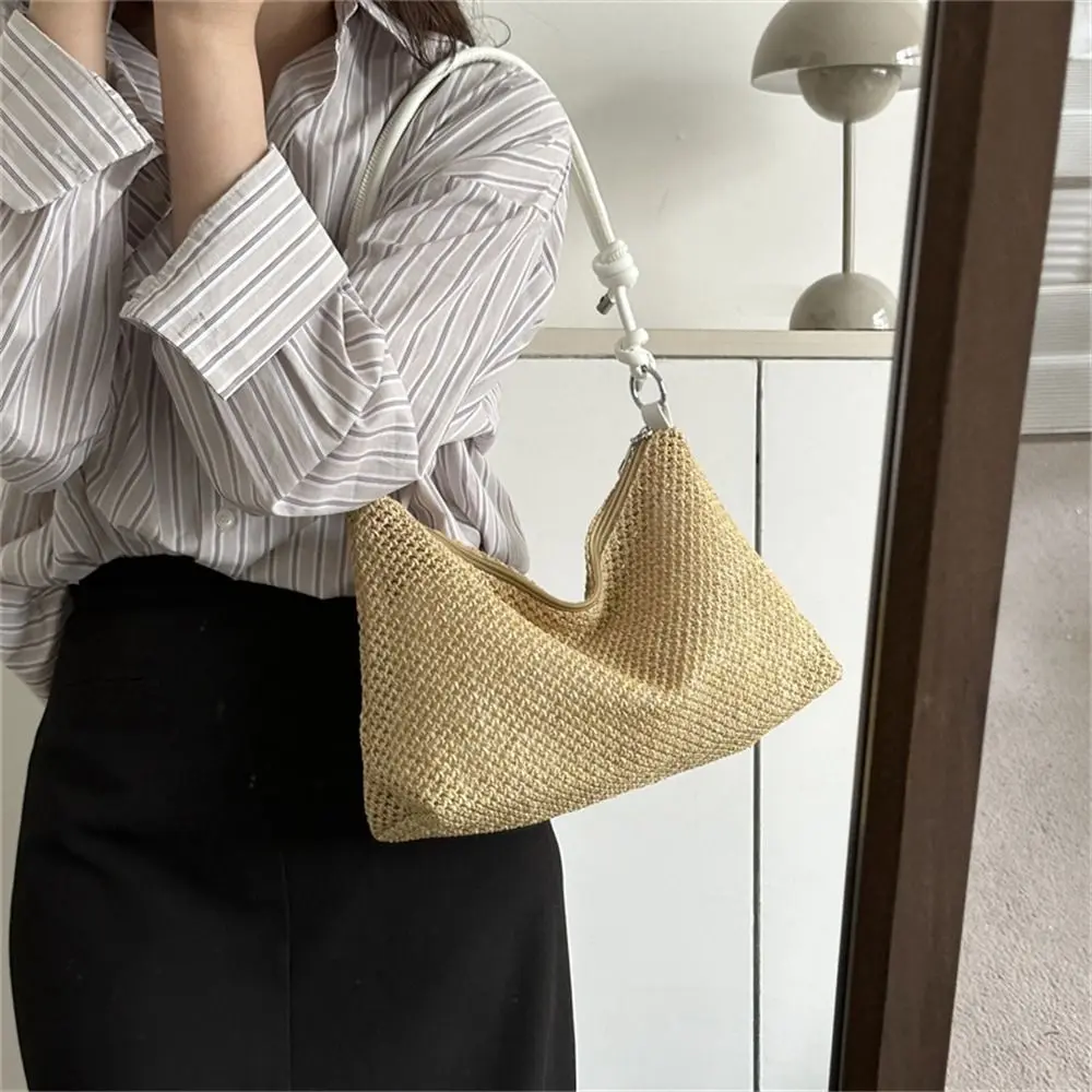 Girls Rattan Handmade Braid Bag Women Summer Straw Bag Shoulder Bag Woven Beach Handbag for Ladies Large Capacity Tote Bag
