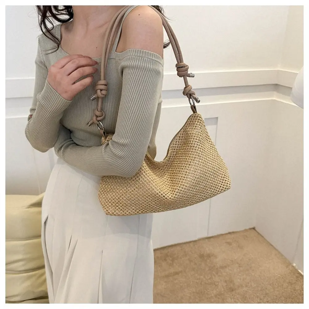 Girls Rattan Handmade Braid Bag Women Summer Straw Bag Shoulder Bag Woven Beach Handbag for Ladies Large Capacity Tote Bag