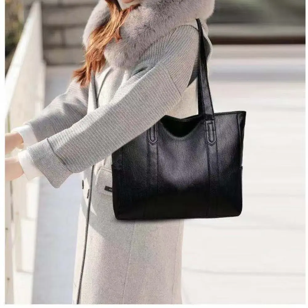 PU Versatile PU Leather Bag Large Capacity Vintage Handbag Square Shape Solid Color Shopping Bag