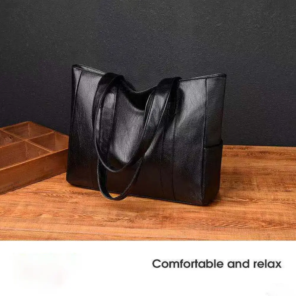 PU Versatile PU Leather Bag Large Capacity Vintage Handbag Square Shape Solid Color Shopping Bag