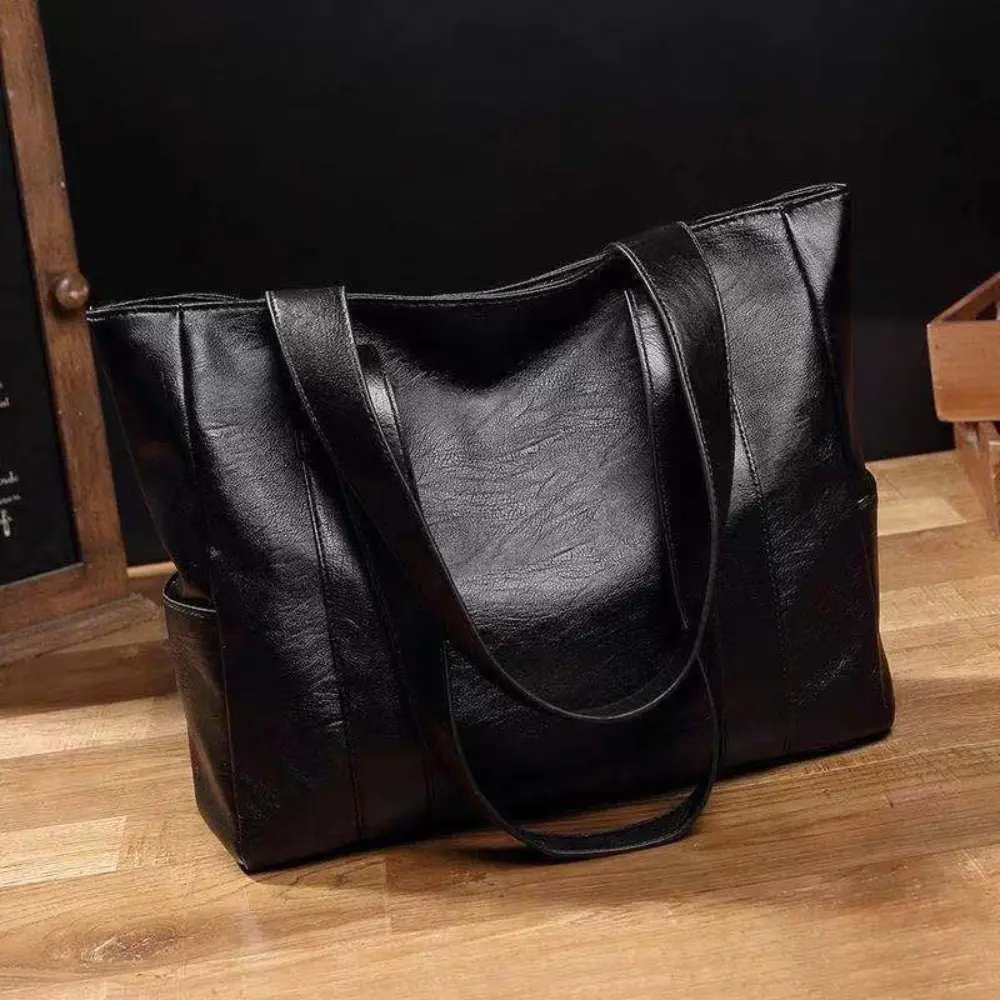 PU Versatile PU Leather Bag Large Capacity Vintage Handbag Square Shape Solid Color Shopping Bag