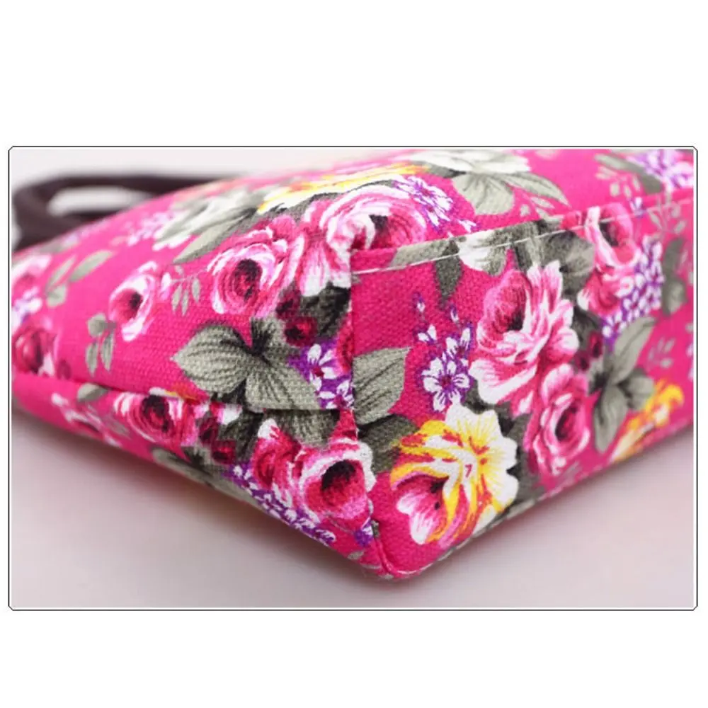 Cute Floral Print Shoulder Bag Shopping Bag Canvas Ladies Handbag Women Bucket Bag