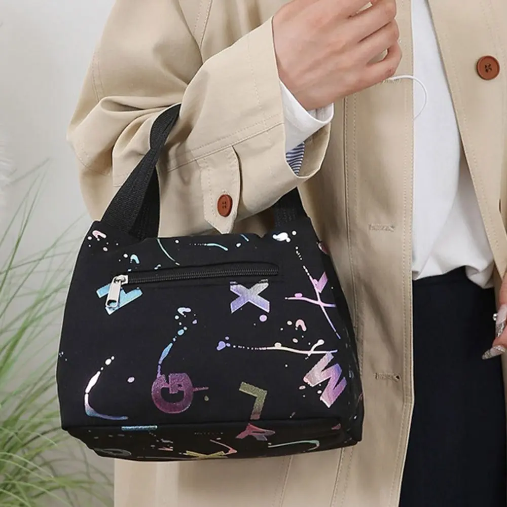 Large Capacity Lunch Bag Simple Versatile Shopping Handbag Bronzing Printing Handbag Oxford Cloth Waterproof Tote Bags