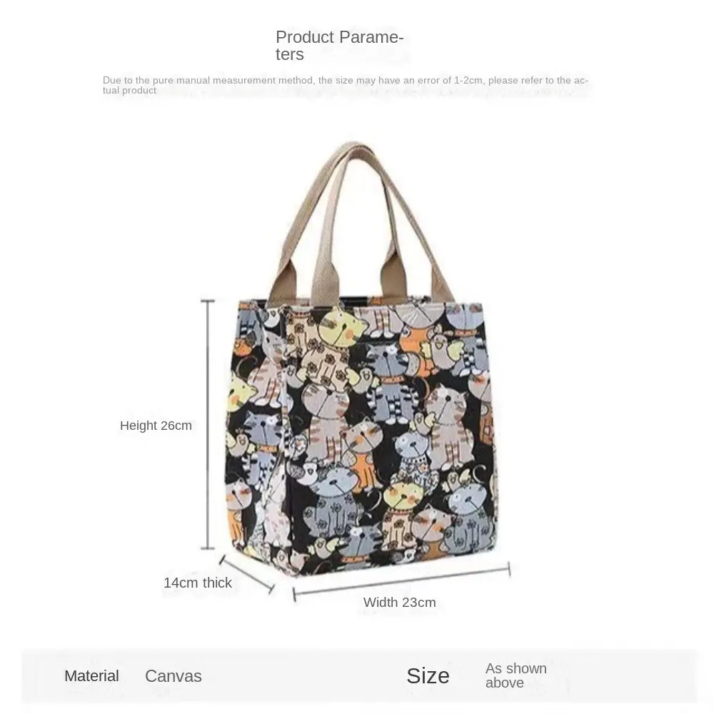 Cute Cartoon Print Lunch Bag Office Picnic Bag Portable Canvas Bag Women's Casual Handbag & Tote Purse For School