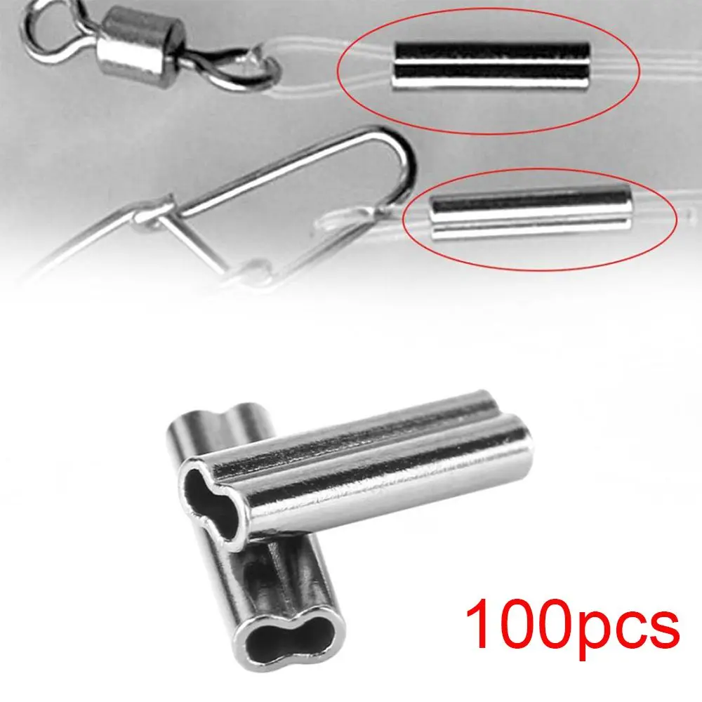 100PCS Single Double Copper Tube Fishing Barrel Crimping Sleeves Tackle Connector Tools