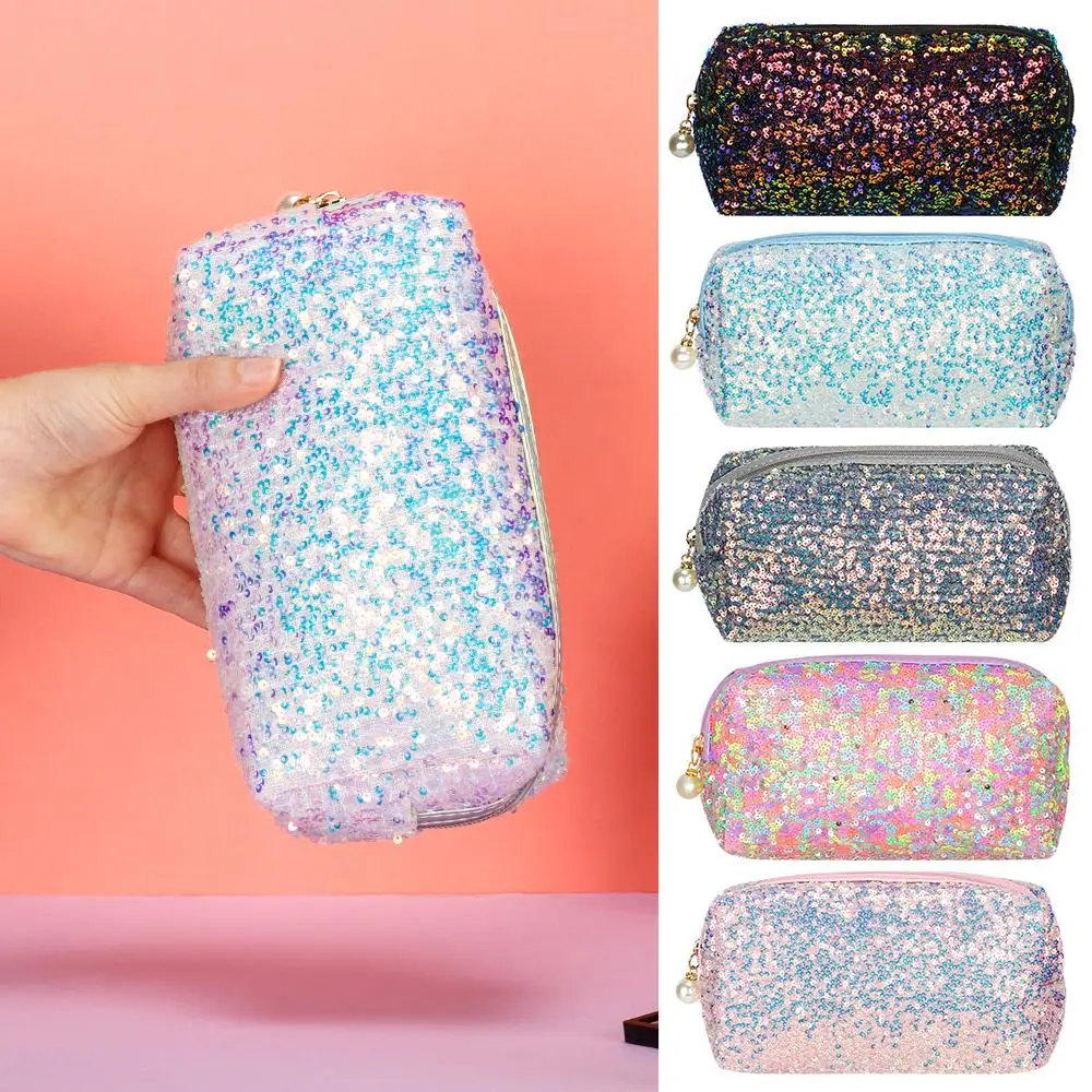 Fashion Lazy Makeup Zipper Pouch Handbags Glitter High-capacity Makeup Bag Mermaid Sequin Pen Bag Cosmetic Storage Bag