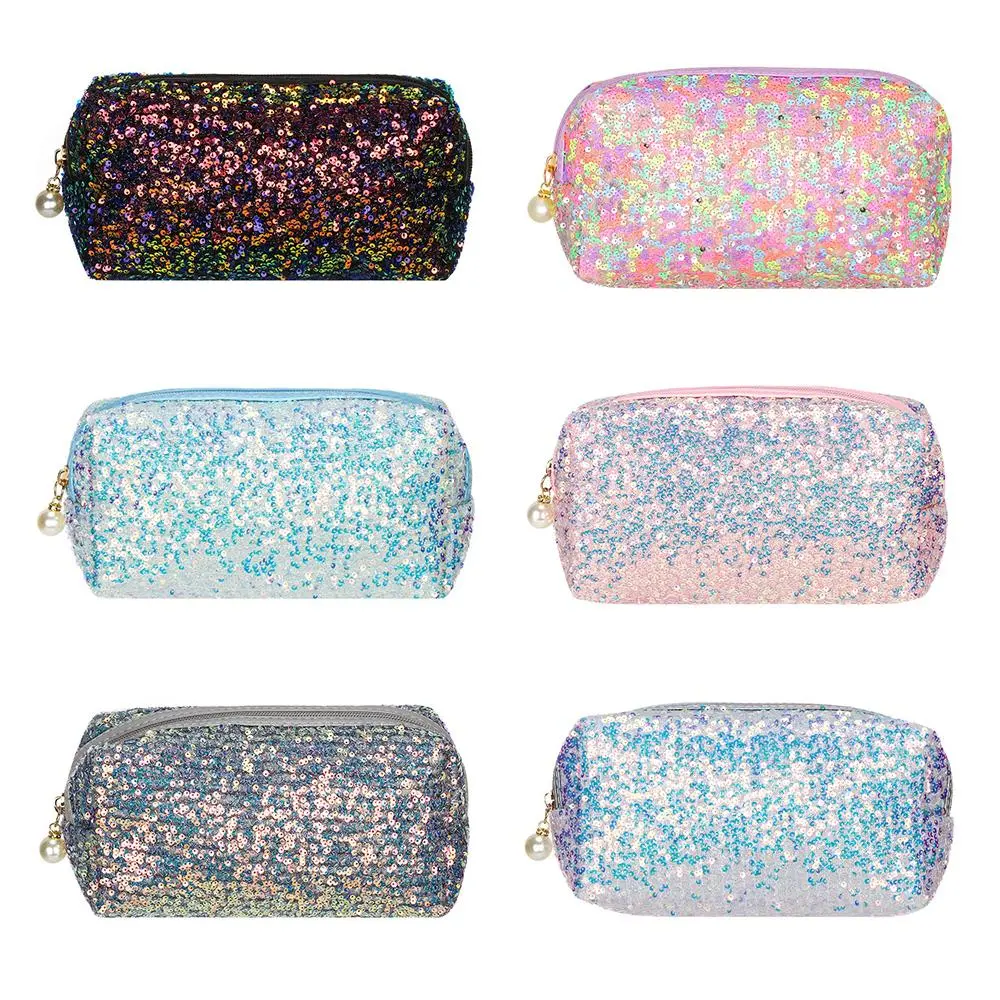 Fashion Lazy Makeup Zipper Pouch Handbags Glitter High-capacity Makeup Bag Mermaid Sequin Pen Bag Cosmetic Storage Bag