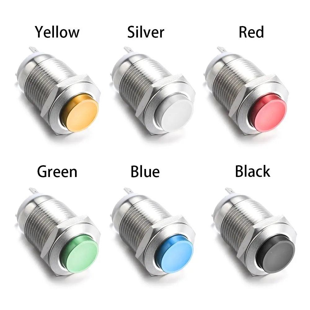 250V 12mm Waterproof Car Engine PC Power Switch Momentary Button Multicolor High Round Red Blue start Metal Push Button