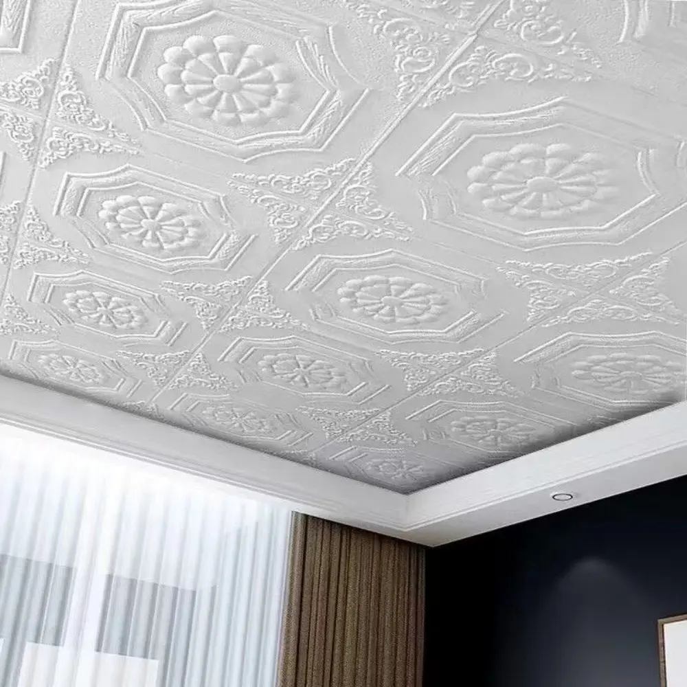 35*35cm Waterproof Wall Stickers 3D Foam Ceiling Background Wallpaper Peel and Stick Anti-collision Bed Room Decor