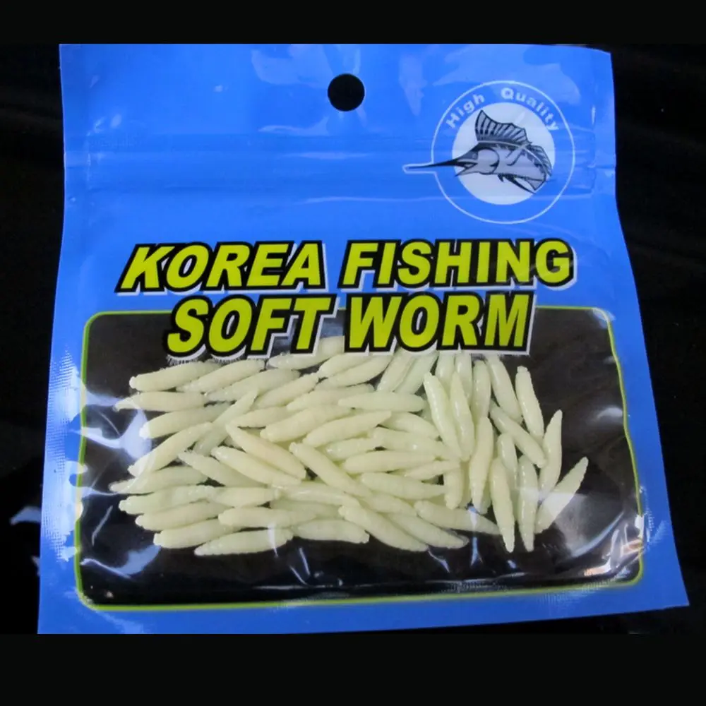 50Pcs 1.6cm Maggot Grub Soft Baits Worms Ivory Fishing Lure Bionics Soft Lures