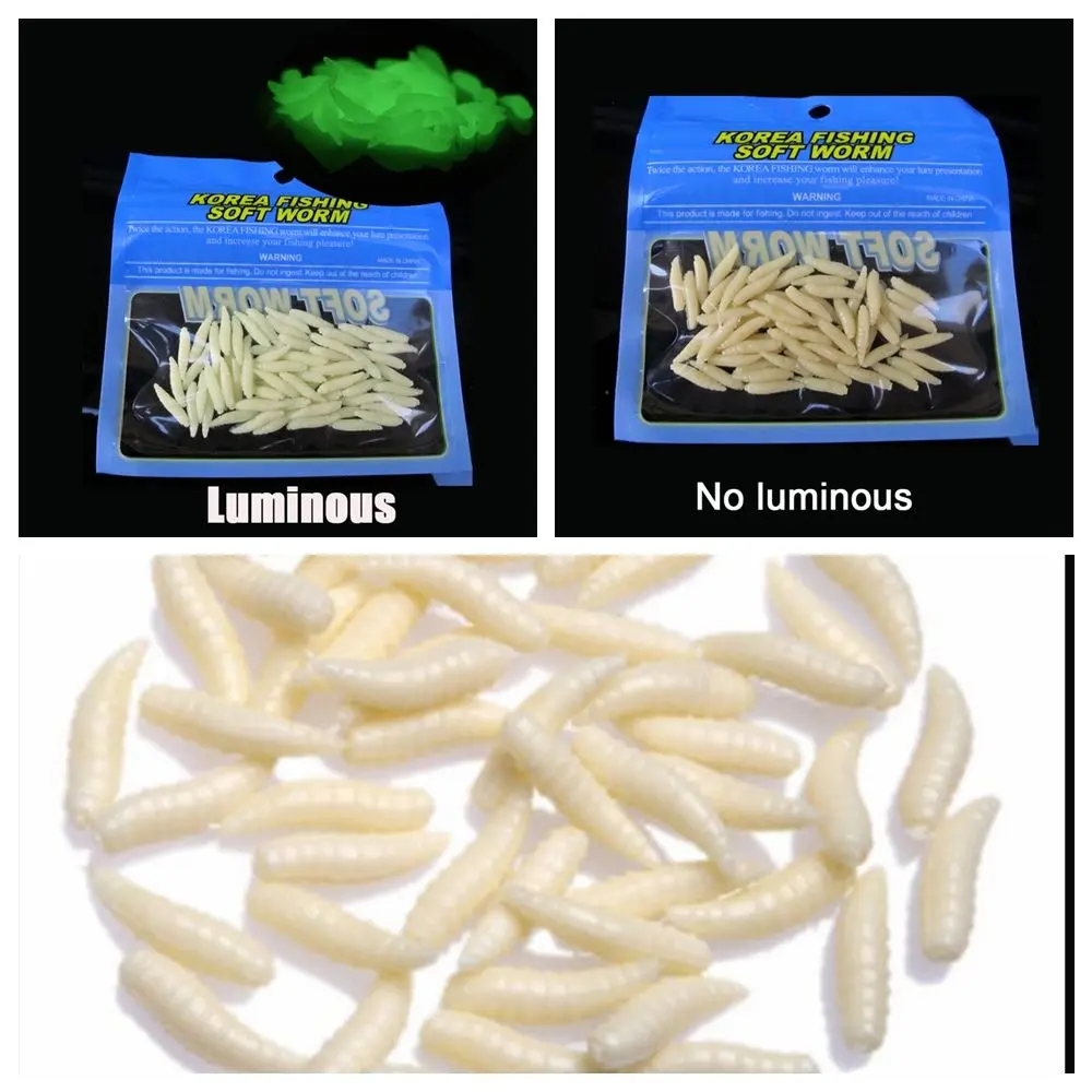 50Pcs 1.6cm Maggot Grub Soft Baits Worms Ivory Fishing Lure Bionics Soft Lures