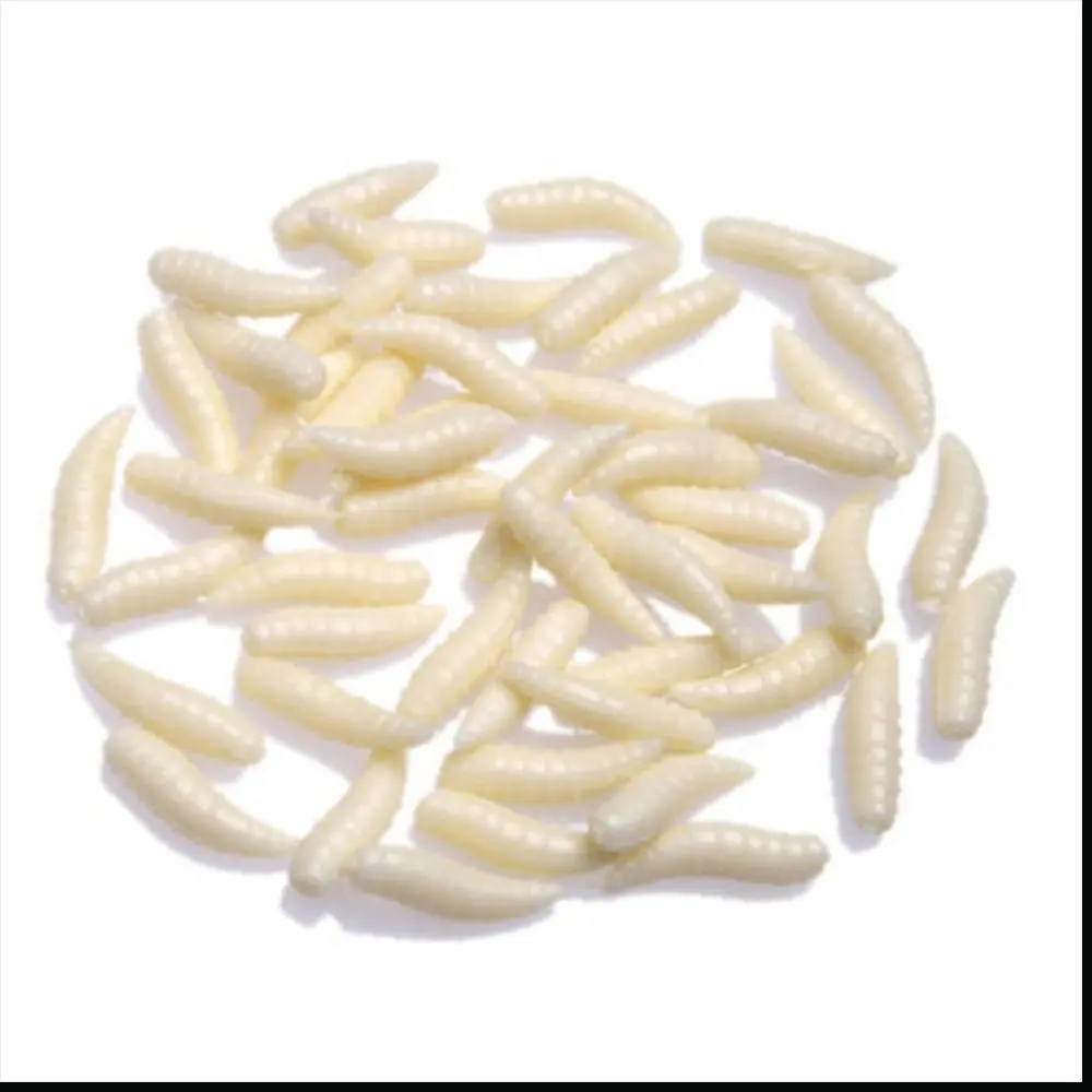 50Pcs 1.6cm Maggot Grub Soft Baits Worms Ivory Fishing Lure Bionics Soft Lures