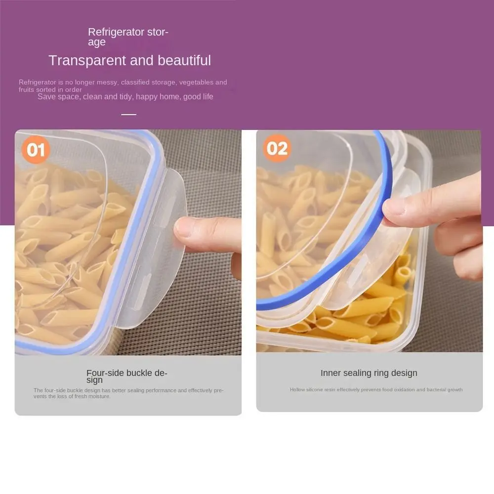 Food Containers Stackable Microwave-heated Lunch Box Sealed Rectangular Refrigerator Storage Box with Lid Trasparent Crisper