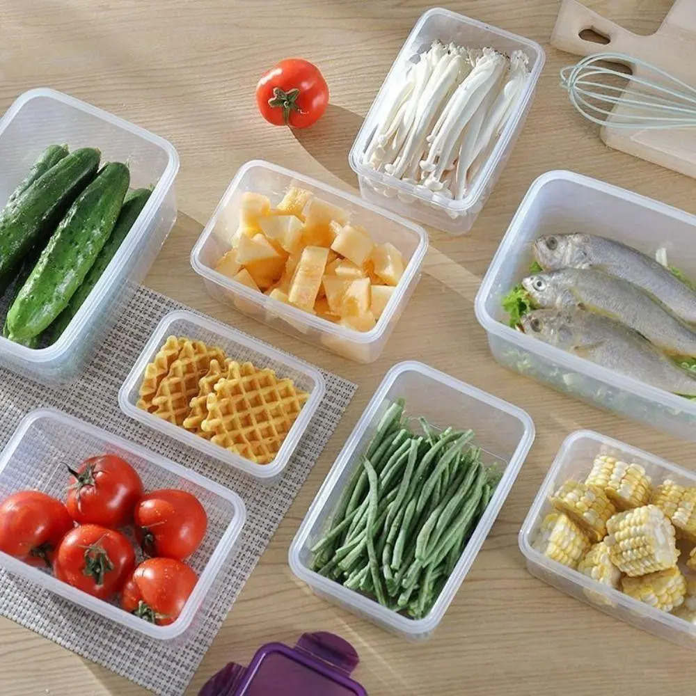 Food Containers Stackable Microwave-heated Lunch Box Sealed Rectangular Refrigerator Storage Box with Lid Trasparent Crisper