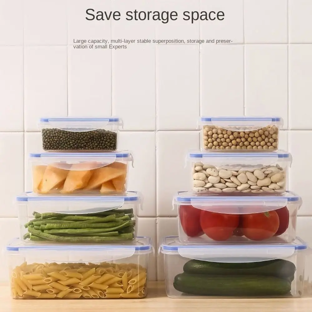 Food Containers Stackable Microwave-heated Lunch Box Sealed Rectangular Refrigerator Storage Box with Lid Trasparent Crisper