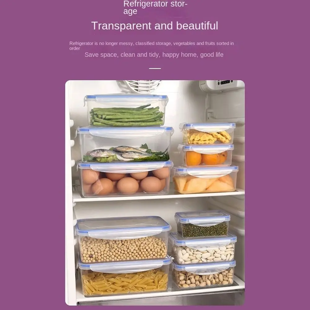 Food Containers Stackable Microwave-heated Lunch Box Sealed Rectangular Refrigerator Storage Box with Lid Trasparent Crisper