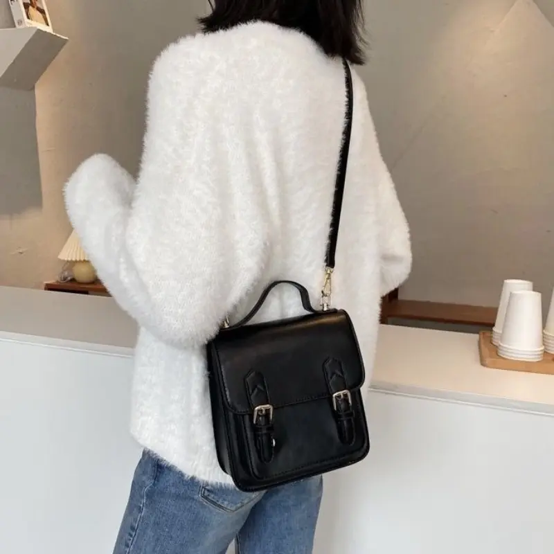 Vintage Pu Leather Ladies Small Backpacks Fashion Solid Color Mini Women's Crossbody Bag Square Handbags Female Shoulder Bags