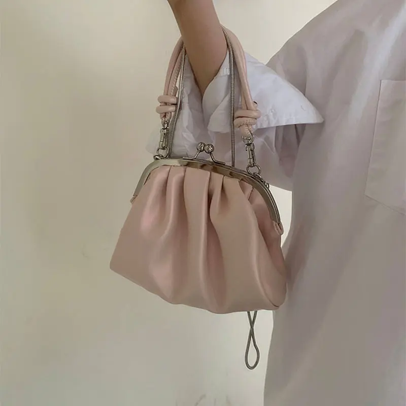 Women Clutch Bag Fashion Handbag Ruched Design Ladies Shoulde Bag Small Crossbody Bags Solid Color Female Tote Purses