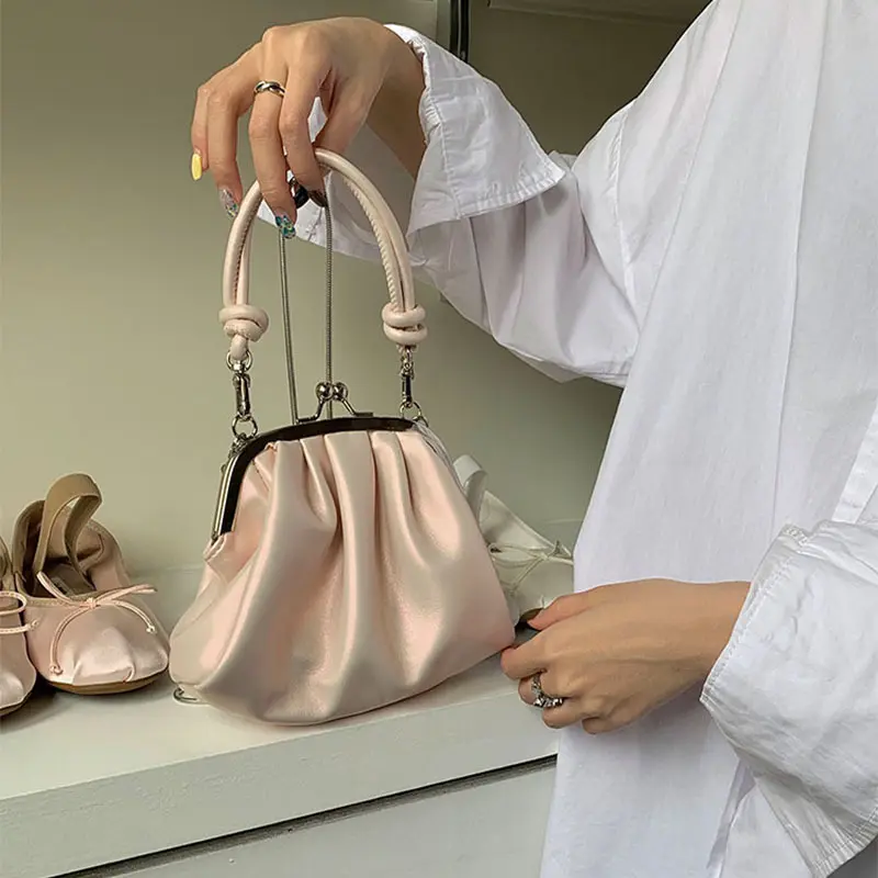 Women Clutch Bag Fashion Handbag Ruched Design Ladies Shoulde Bag Small Crossbody Bags Solid Color Female Tote Purses