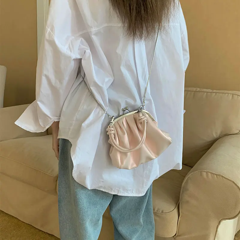 Women Clutch Bag Fashion Handbag Ruched Design Ladies Shoulde Bag Small Crossbody Bags Solid Color Female Tote Purses