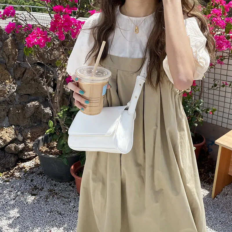 Simple Solid Color Square Women's Shoulder Bag Sweet Retro Fashion Ladies Underarm Bags Casual Pu Leather Female Change Purse