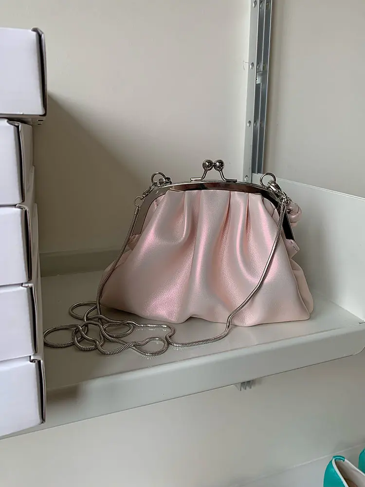 Women Clutch Bag Fashion Handbag Ruched Design Ladies Shoulde Bag Small Crossbody Bags Solid Color Female Tote Purses