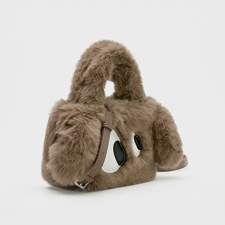 Cute Cartoon Eyes Women Clutch Purse Handbags Winter Fashion Ladies Plush Tote Shoulder Bag Casual Female Daily Messenger Bags