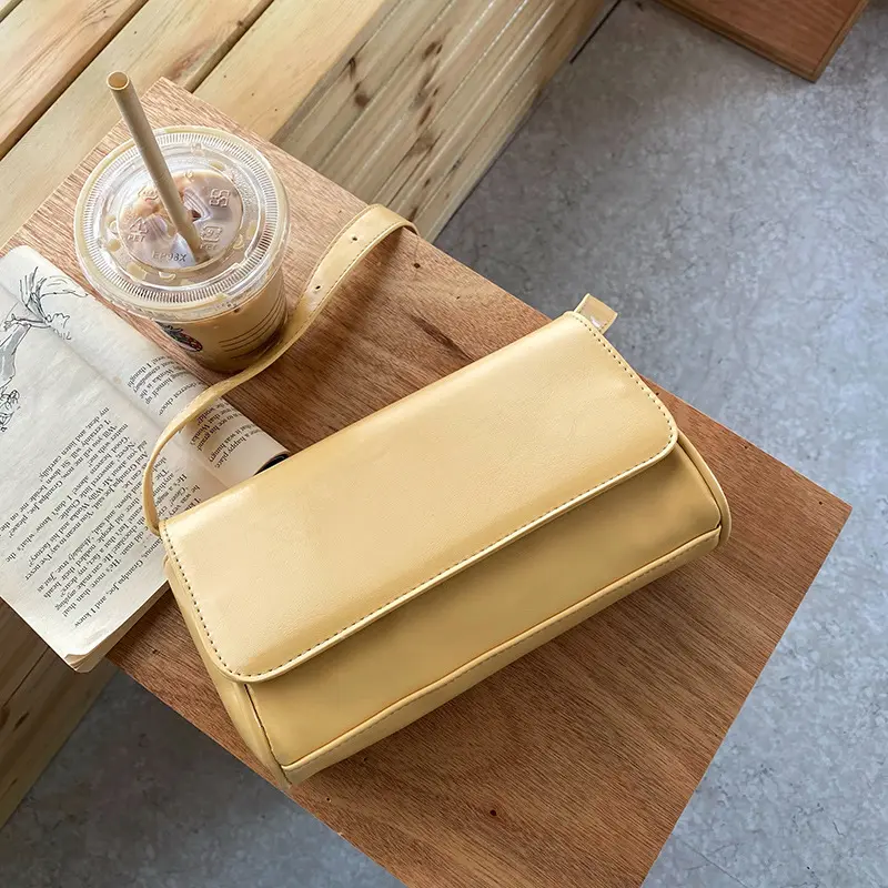 Simple Solid Color Square Women's Shoulder Bag Sweet Retro Fashion Ladies Underarm Bags Casual Pu Leather Female Change Purse