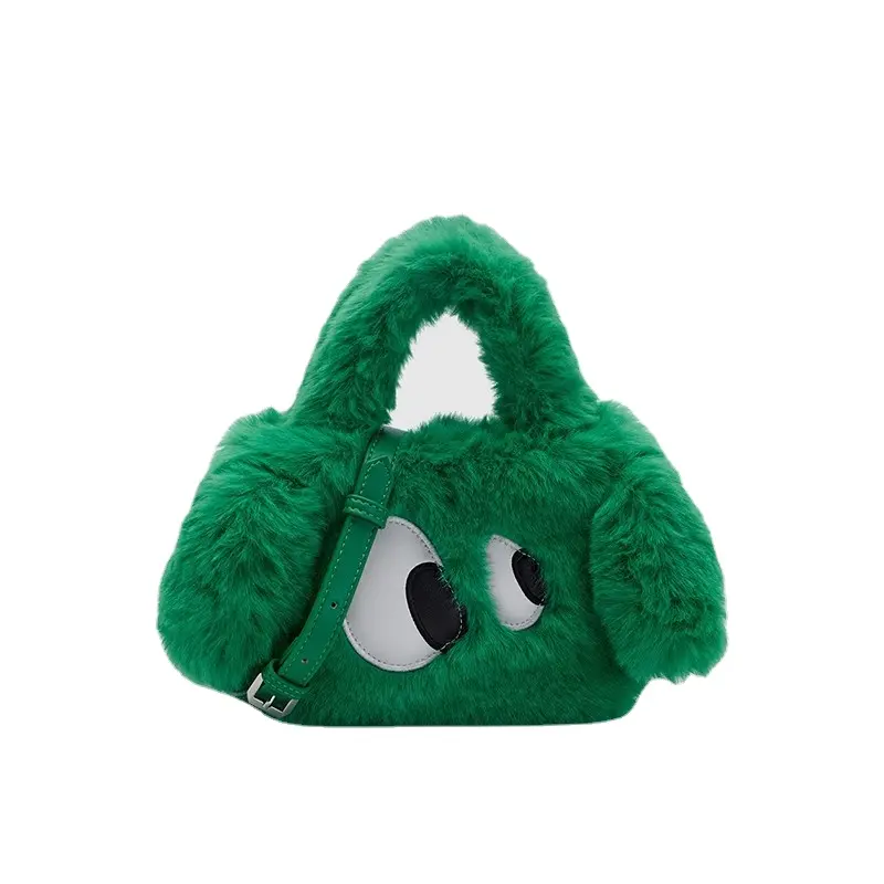 Cute Cartoon Eyes Women Clutch Purse Handbags Winter Fashion Ladies Plush Tote Shoulder Bag Casual Female Daily Messenger Bags